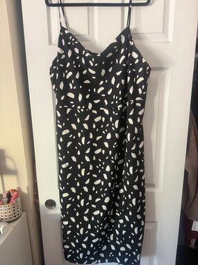 Old Navy Black and White Spotted Midi Slip Dress